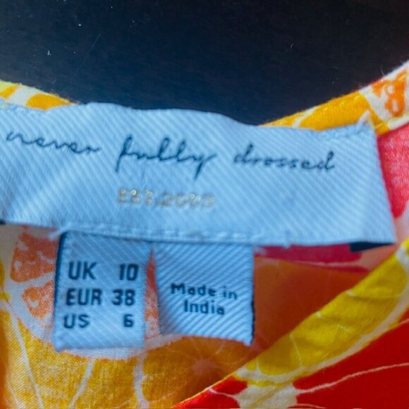Never Fully Dressed St Clements Mini Dress Citrus Print Orange Fruit Sz 6 - Picture 7 of 9